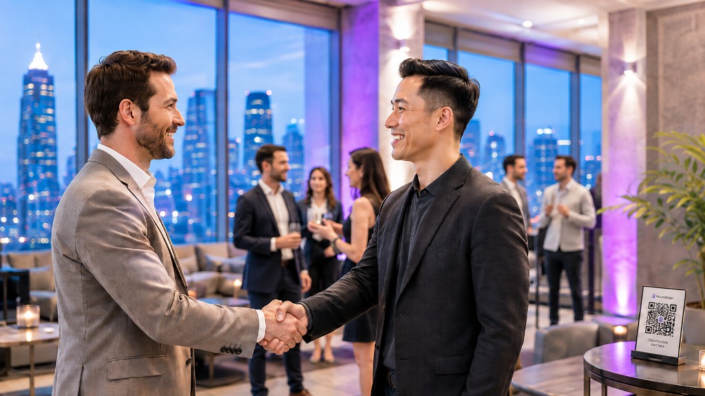 Professionals connecting at a RoomStamp networking event